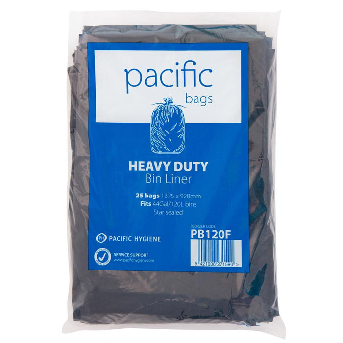 Pacific 120L Black Bin Liners (Box of 200 Bags)